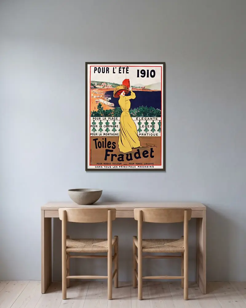 Pour l’été 1910… Toiles Fraudet av Leonetto Cappiello inramad på en vägg