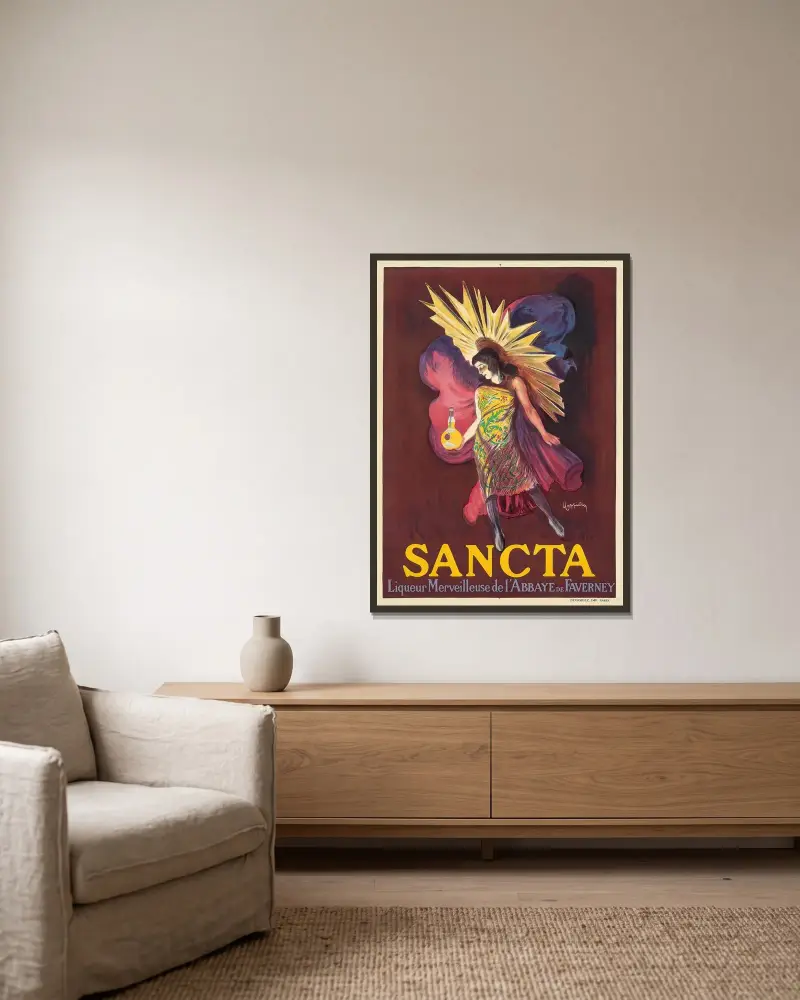 Sancta av Leonetto Cappiello inramad på en vägg