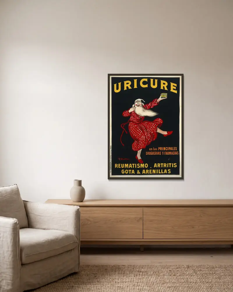 Uricure av Leonetto Cappiello inramad på en vägg