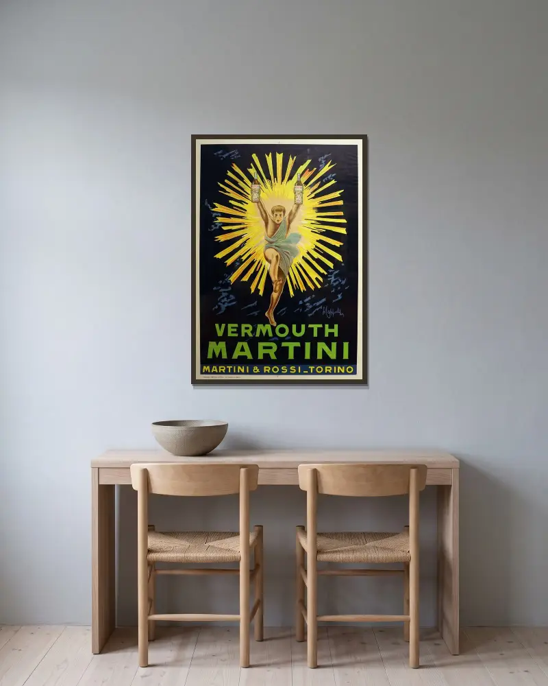 Vermouth Martini av Leonetto Cappiello inramad på en vägg