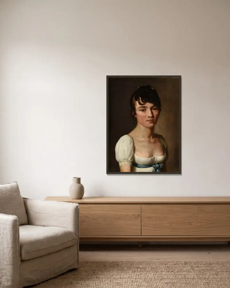 Portrait de femme anonyme av Louis-Léopold Boilly inramad på en vägg