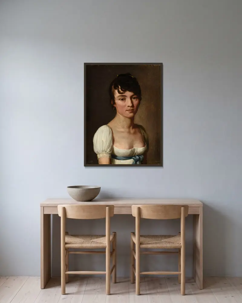 Portrait de femme anonyme av Louis-Léopold Boilly inramad på en vägg