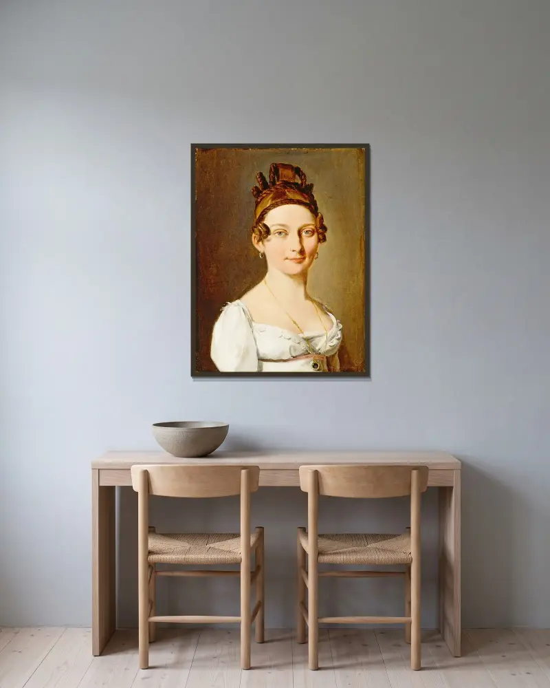 Porträtt av en dam av Louis-Léopold Boilly inramad på en vägg