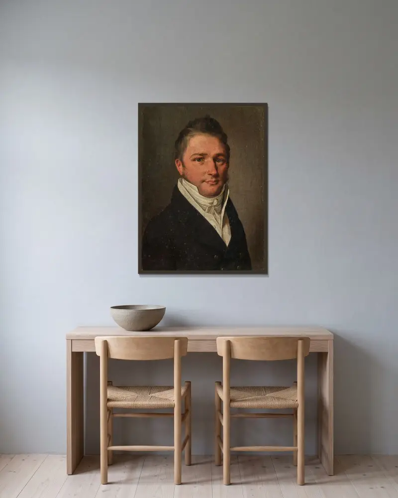 Portrait of a man in a black suit av Louis-Léopold Boilly inramad på en vägg