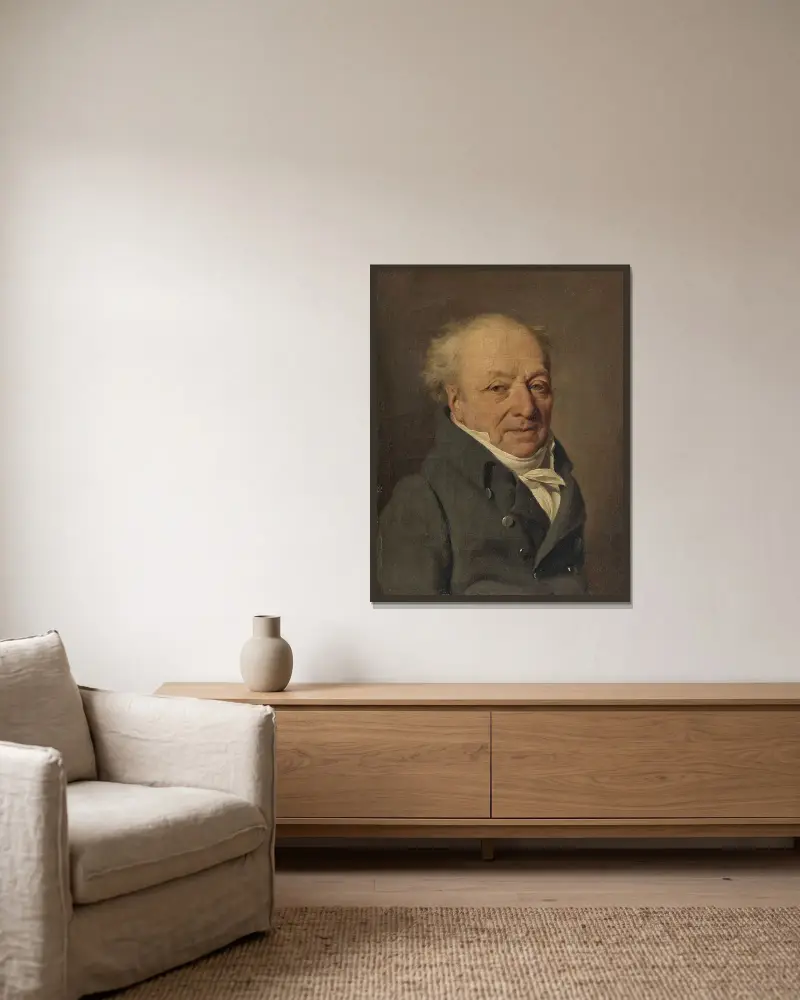 Porträtt av en man, traditionellt kallad Antoine-Charles-André-René De Puisaye av Louis-Léopold Boilly inramad på en vägg