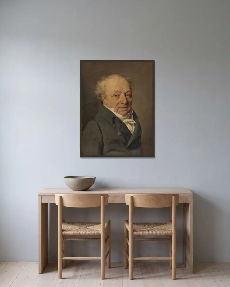 Porträtt av en man, traditionellt kallad Antoine-Charles-André-René De Puisaye av Louis-Léopold Boilly inramad på en vägg