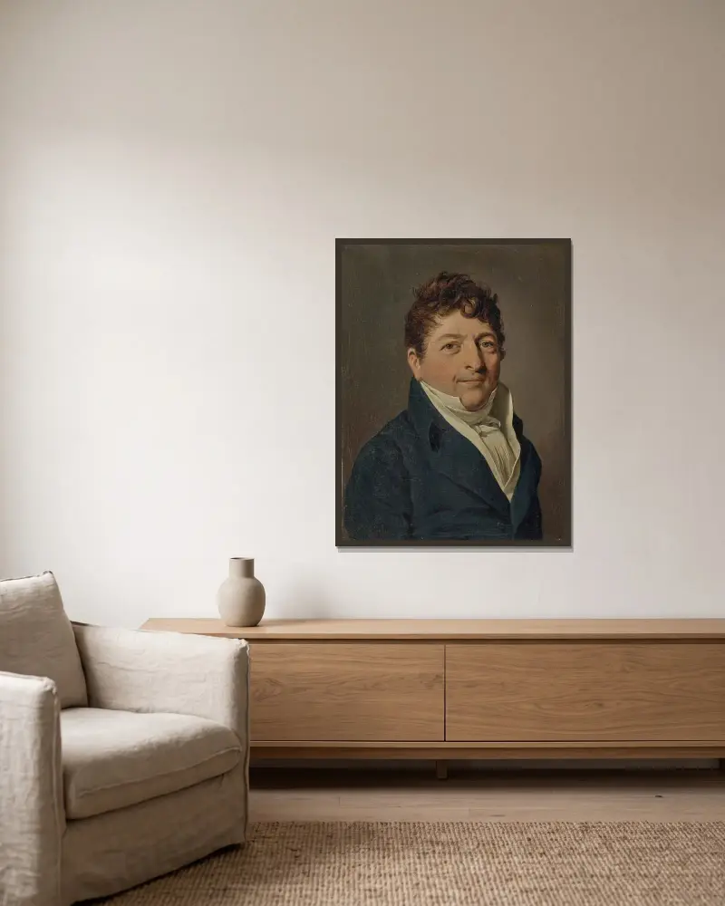 Porträtt av en man, traditionellt kallad markis Jacques-Rose de Voisins av Louis-Léopold Boilly inramad på en vägg