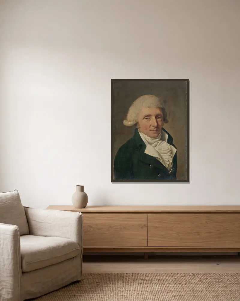 Porträtt av en man med peruk av Louis-Léopold Boilly inramad på en vägg