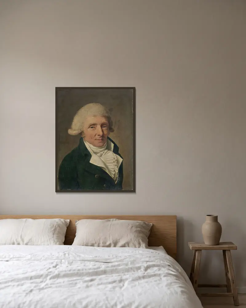 Porträtt av en man med peruk av Louis-Léopold Boilly inramad på en vägg