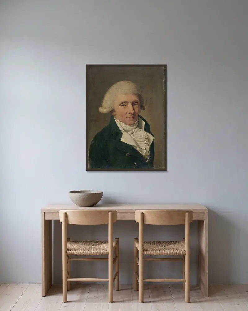 Porträtt av en man med peruk av Louis-Léopold Boilly inramad på en vägg