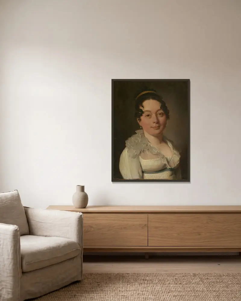 Porträtt av en kvinna av Louis-Léopold Boilly inramad på en vägg