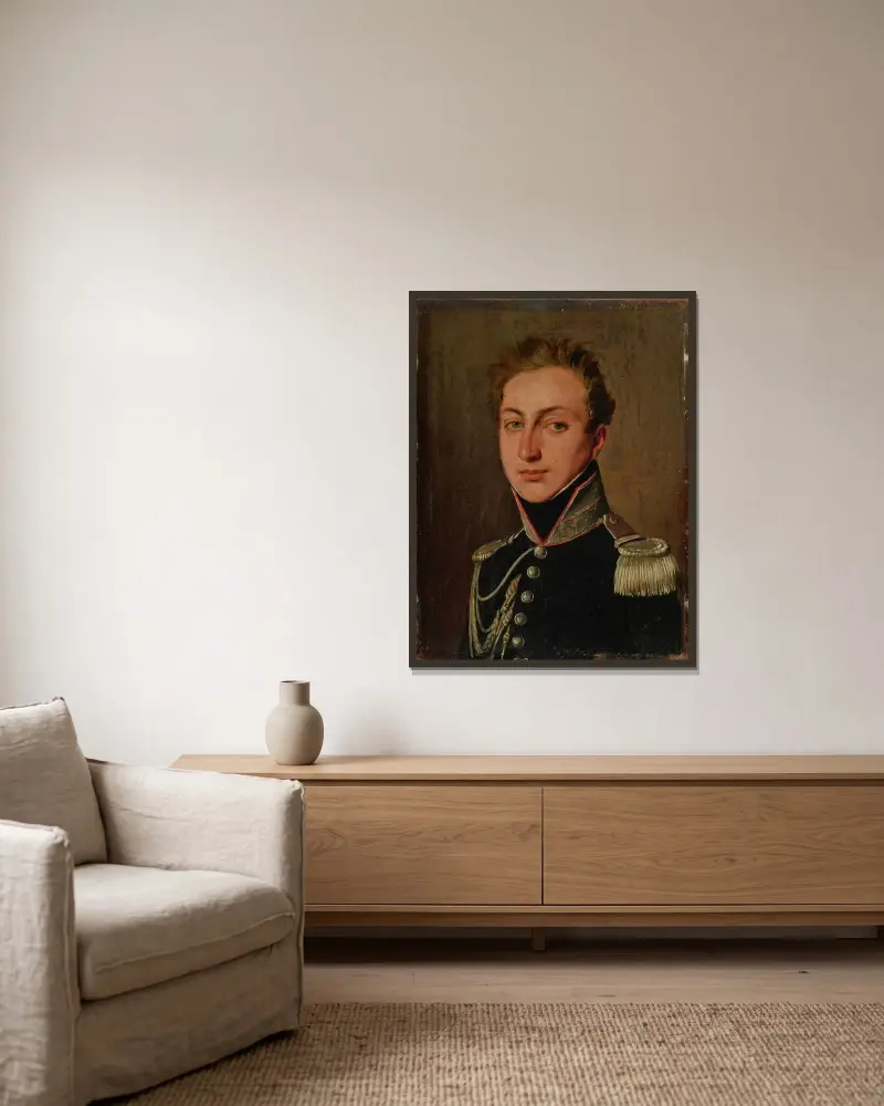 Porträtt av Hilaire-Henry Laisné av Louis-Léopold Boilly inramad på en vägg