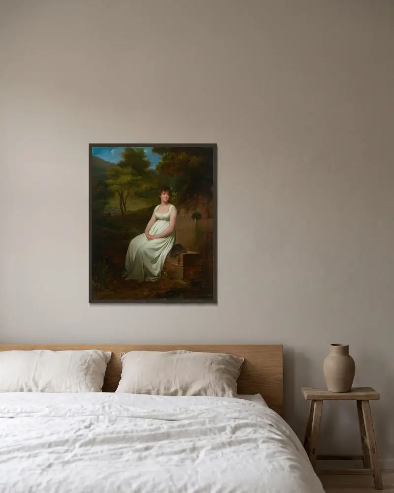 Porträtt av Madame Tallien av Louis-Léopold Boilly inramad på en vägg