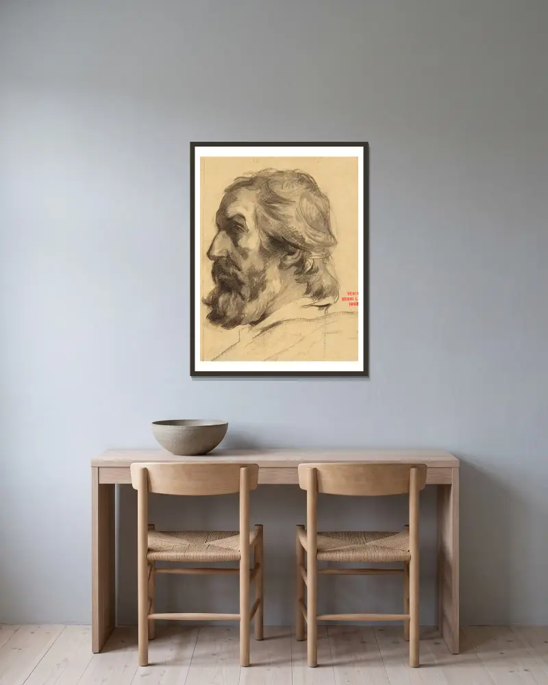 Etude de tête d’homme de profil av Henri Leopold Lévy inramad på en vägg