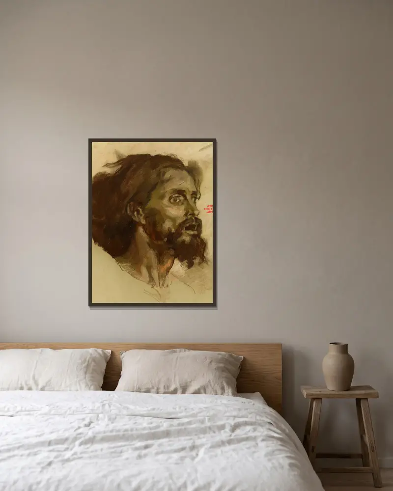 Etude pour un visage d’homme barbu av Henri Leopold Lévy inramad på en vägg