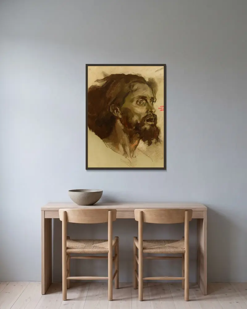 Etude pour un visage d’homme barbu av Henri Leopold Lévy inramad på en vägg