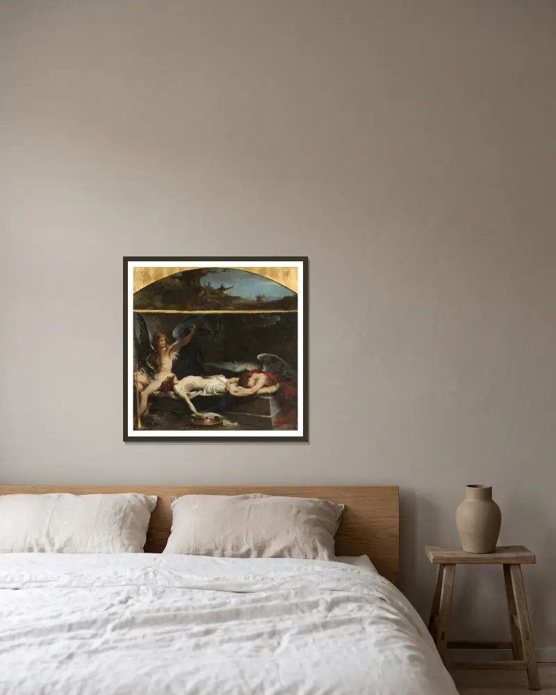 Jesus im Grab von Henri Leopold Lévy gerahmt an einer Wand