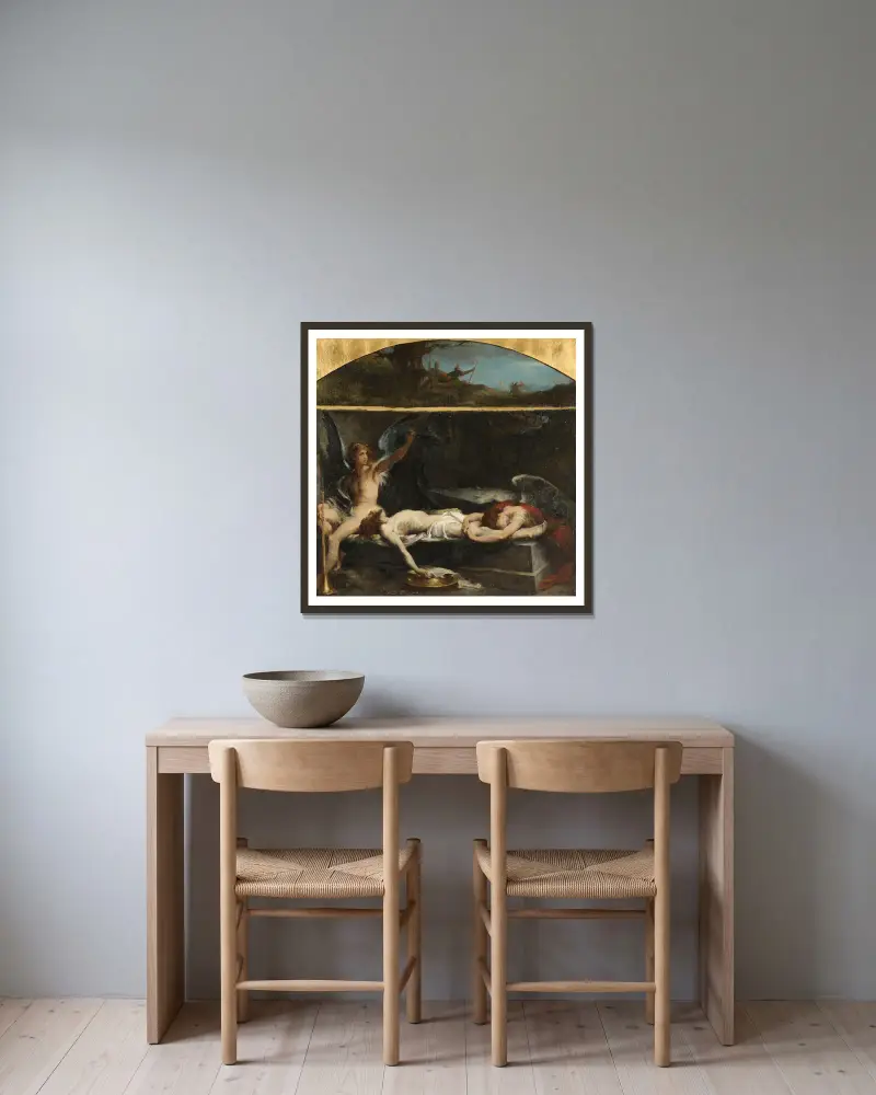 Jesus im Grab von Henri Leopold Lévy gerahmt an einer Wand