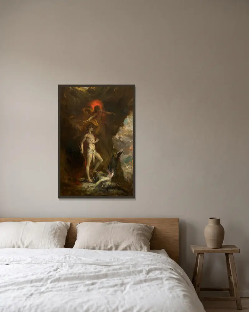 Ödipus besiegt die Sphinx von Henri Leopold Lévy gerahmt an einer Wand