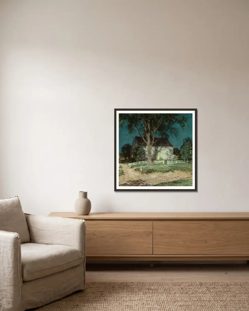 Old Homestead Connecticut av Willard Leroy Metcalf inramad på en vägg