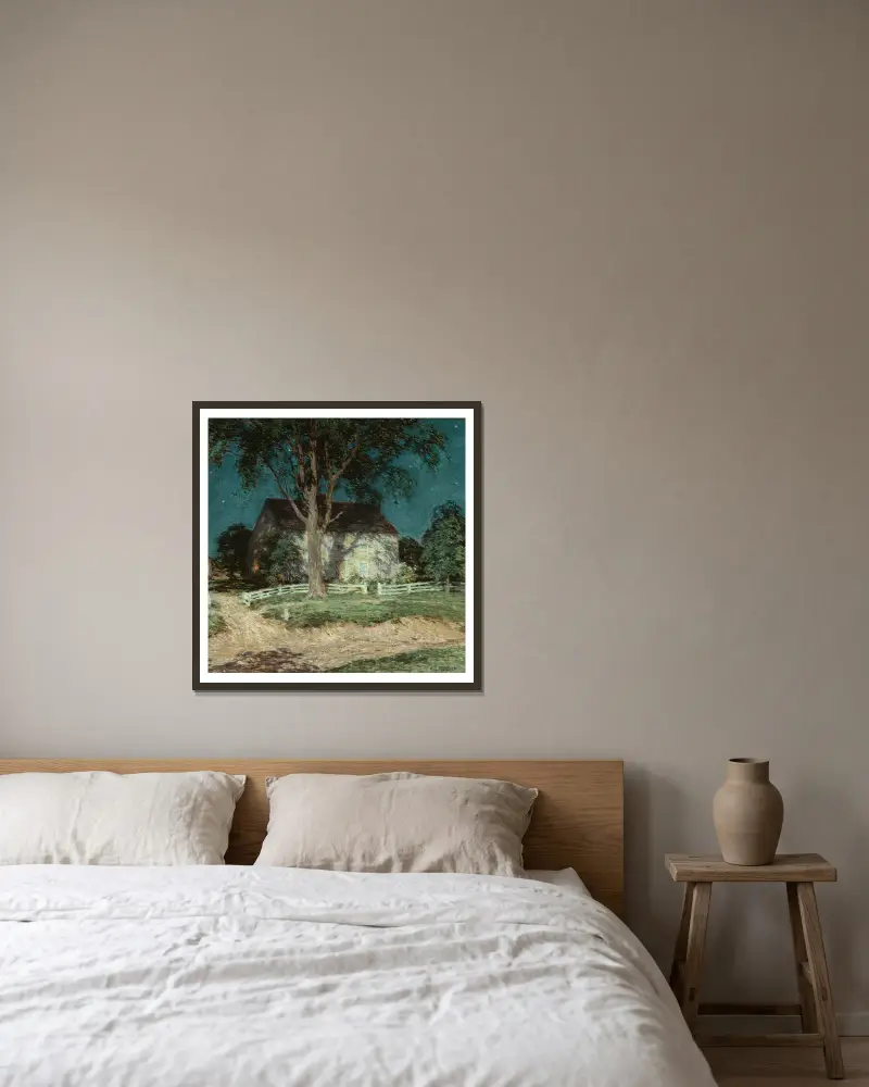 Old Homestead Connecticut av Willard Leroy Metcalf inramad på en vägg