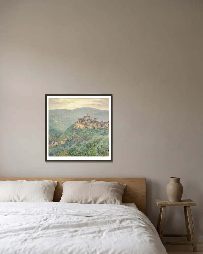 Pelago-Tuscany av Willard Leroy Metcalf inramad på en vägg