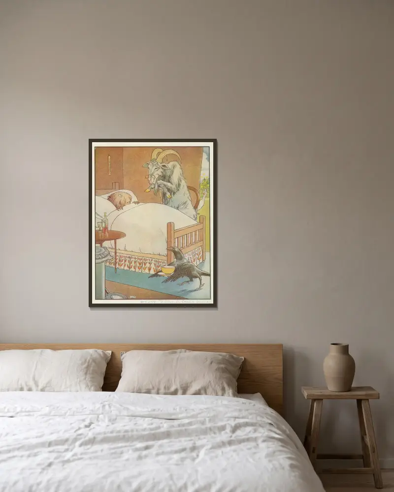 Tiere als Menschen von Leonard Leslie Brooke gerahmt an einer Wand