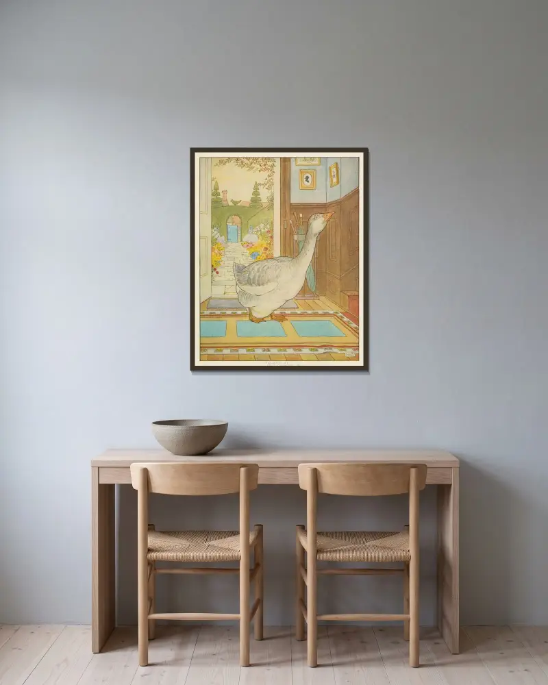 Goosey, goosey gander av Leonard Leslie Brooke inramad på en vägg
