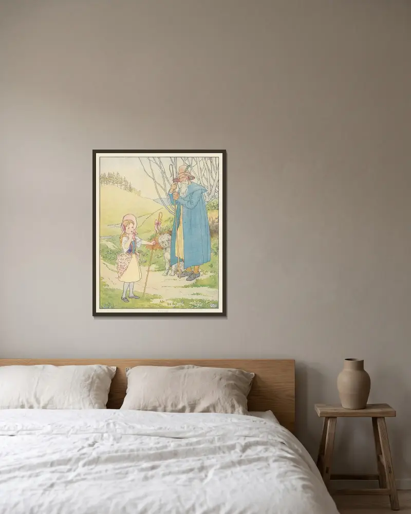 Lilla Bo-Peep av Leonard Leslie Brooke inramad på en vägg