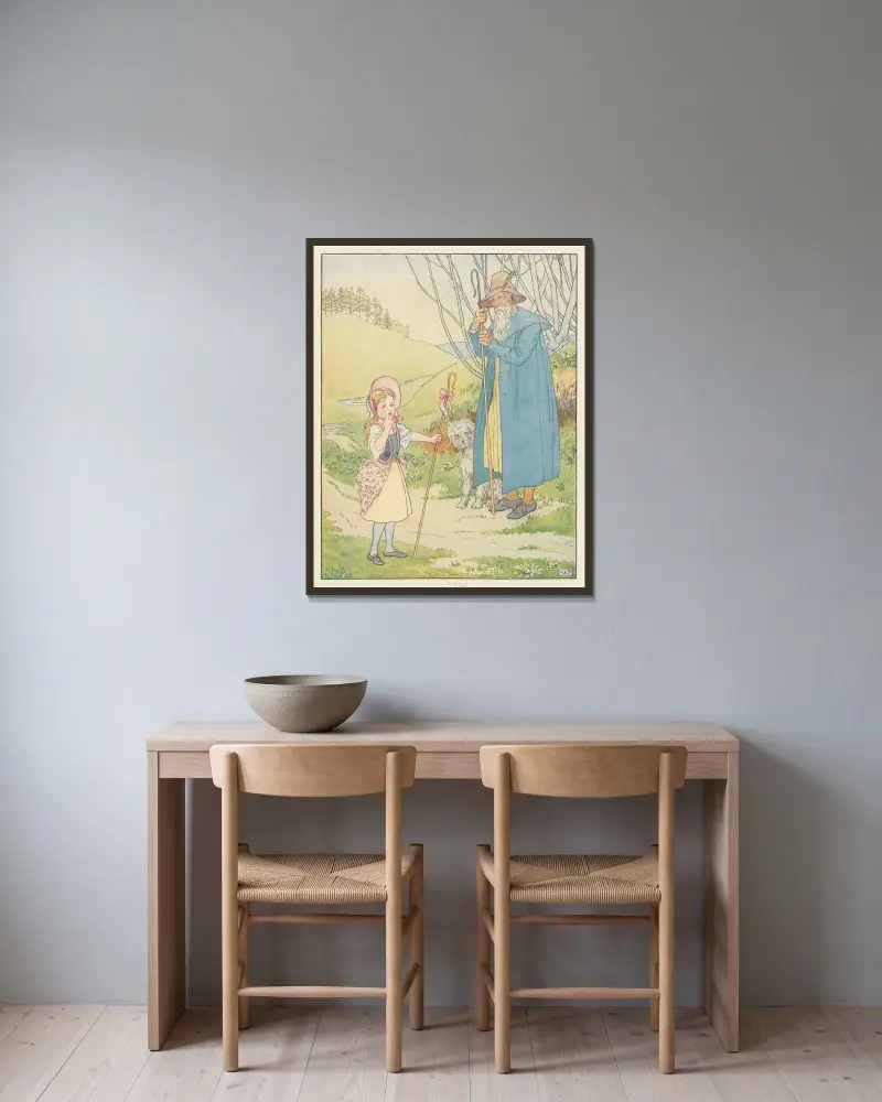Lilla Bo-Peep av Leonard Leslie Brooke inramad på en vägg