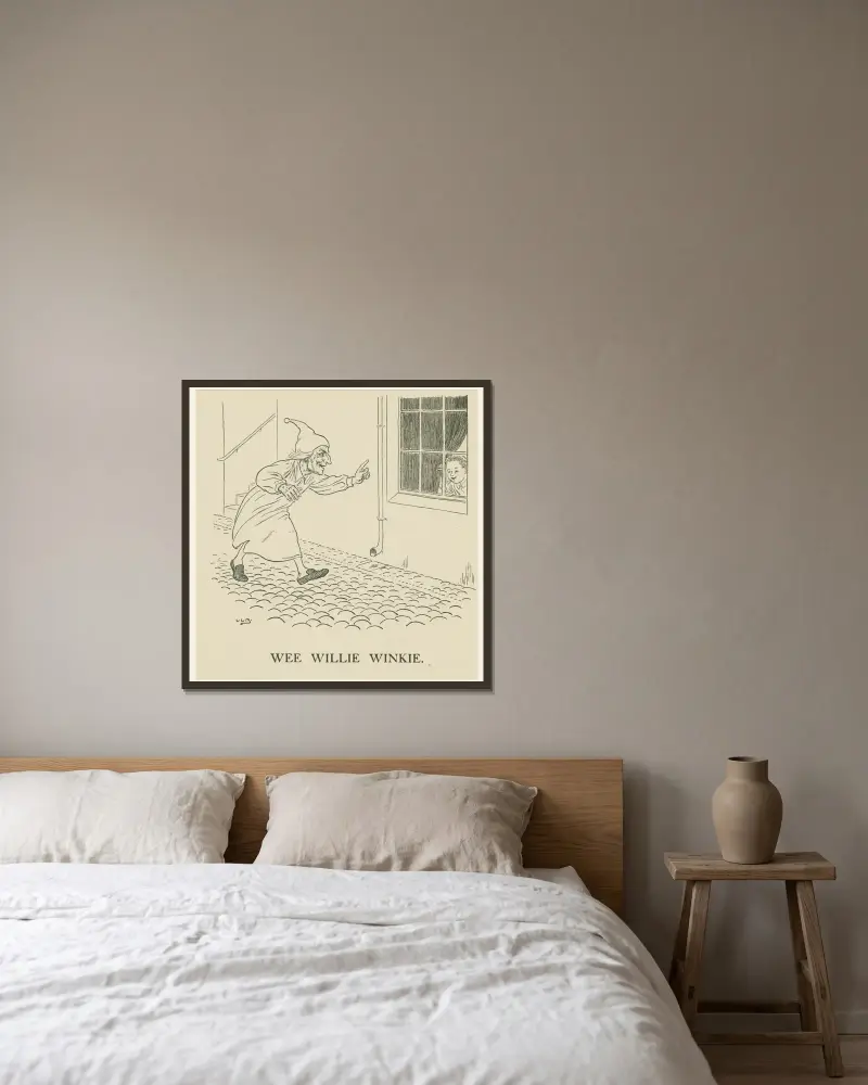 Wee Willie Winkie 3 av Leonard Leslie Brooke inramad på en vägg