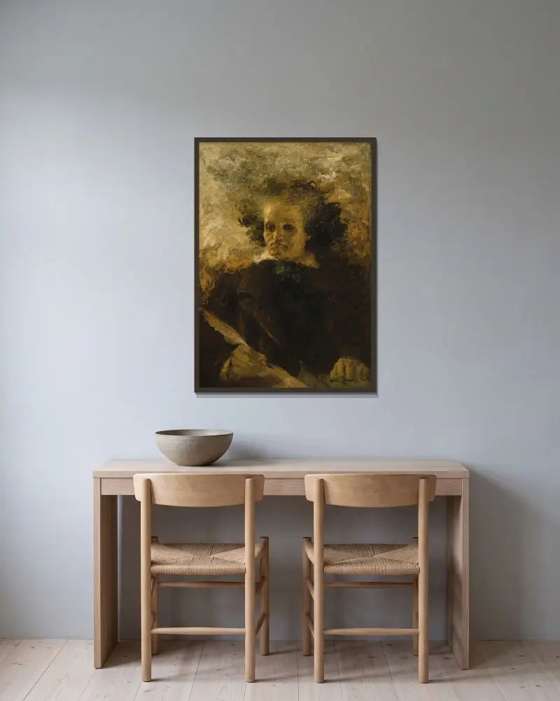 Beethoven holding a quill av Lucien Lévy-Dhurmer inramad på en vägg