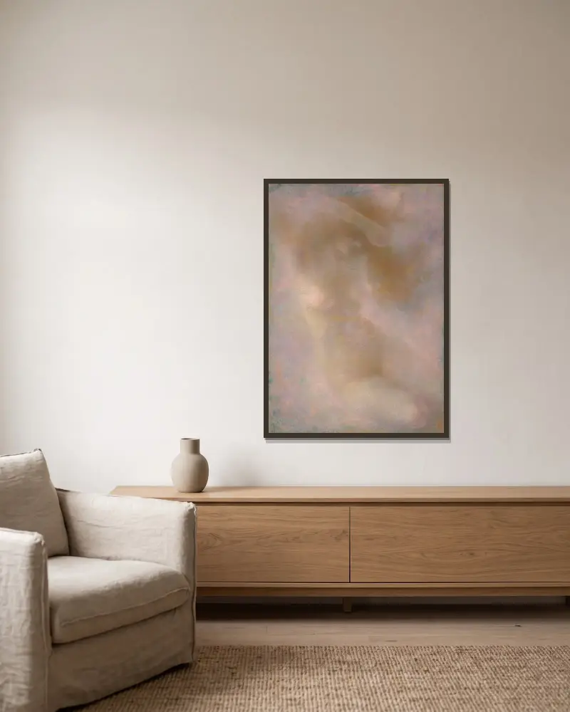 Femme nue, effet rose av Lucien Lévy-Dhurmer inramad på en vägg