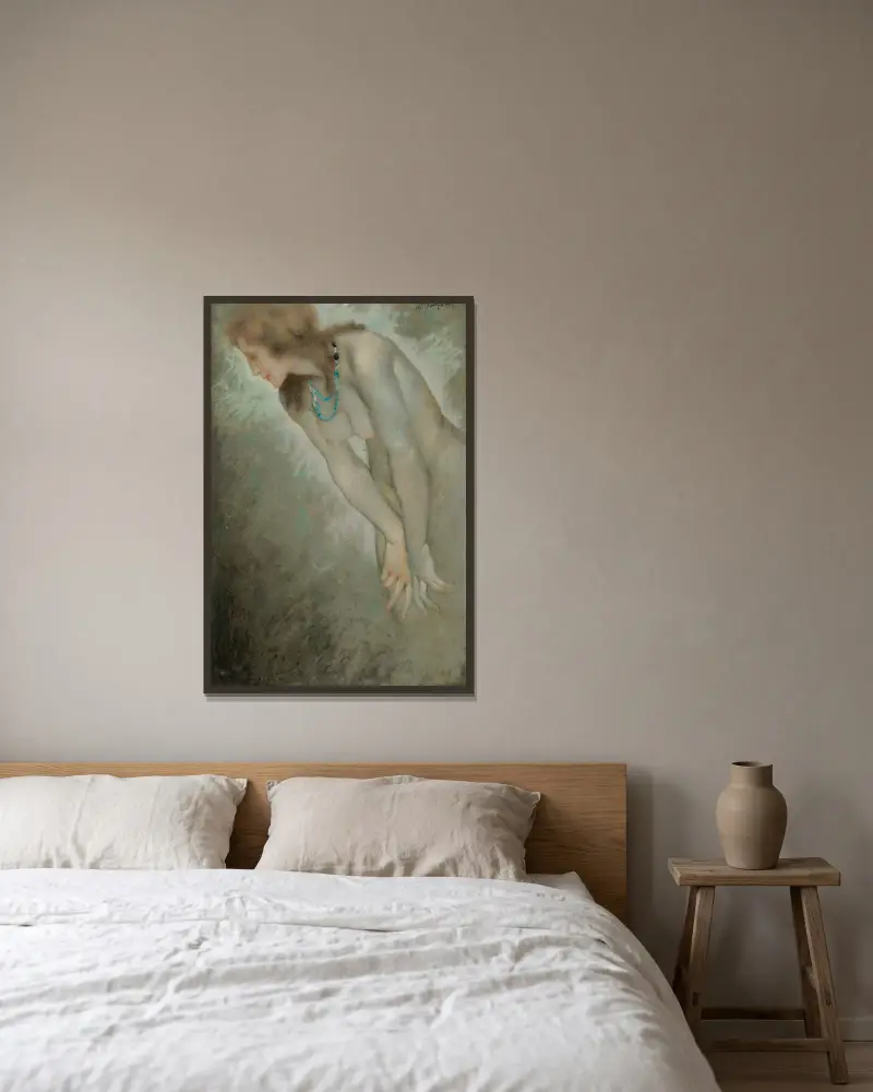 Femme nue portant un collier av Lucien Lévy-Dhurmer inramad på en vägg