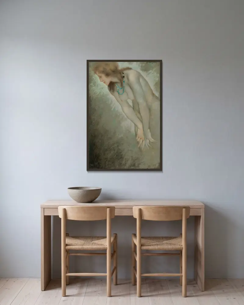 Femme nue portant un collier av Lucien Lévy-Dhurmer inramad på en vägg