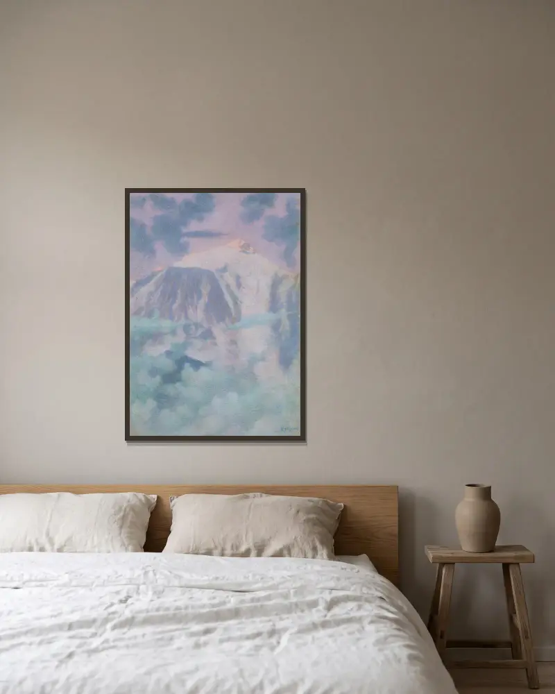 Montagnes Paysage de Rève av Lucien Lévy-Dhurmer inramad på en vägg