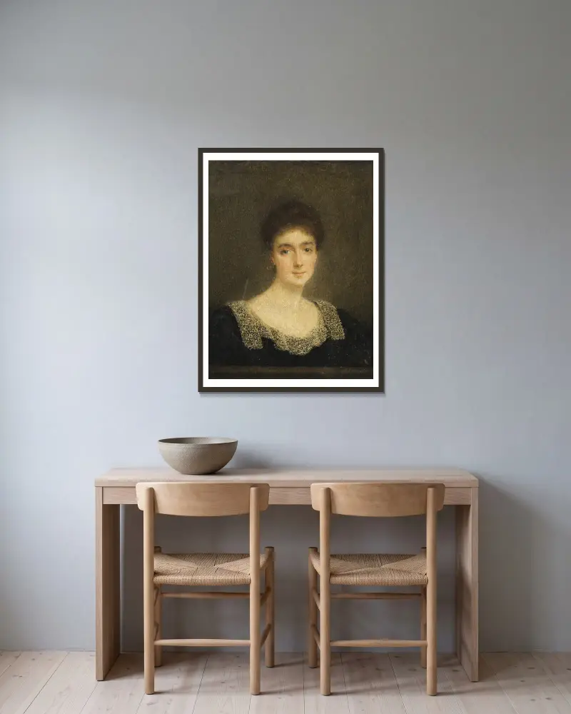 Vermutliches Porträt von Marguerite de Schickler, Gräfin Hubert de Pourtalès von Lucien Lévy-Dhurmer gerahmt an einer Wand
