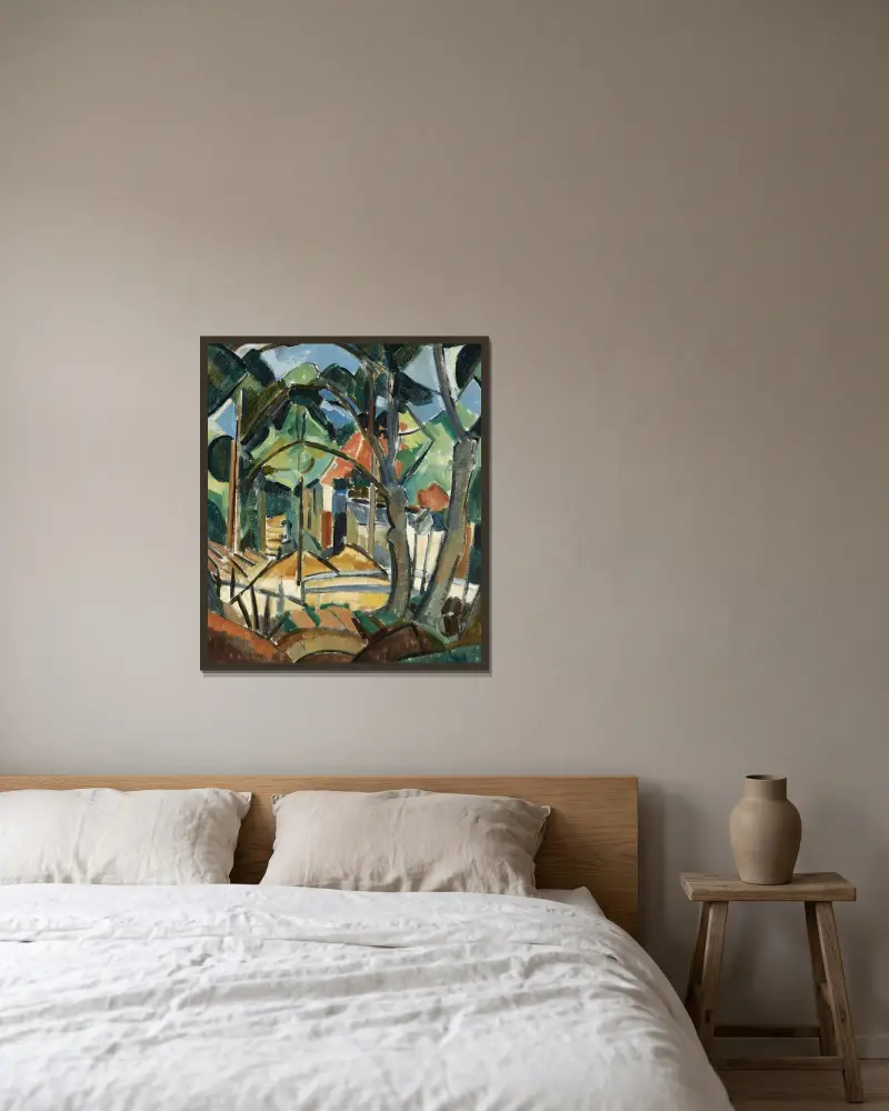 Haus zwischen Bäumen von Lodewijk Schelfhout gerahmt an einer Wand