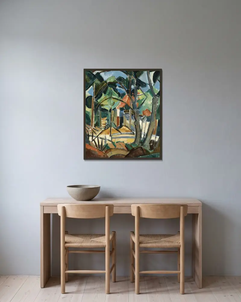 Haus zwischen Bäumen von Lodewijk Schelfhout gerahmt an einer Wand