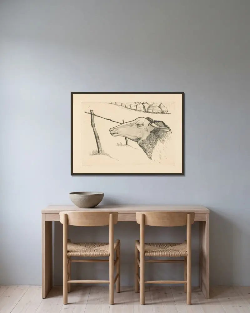 Das schlafende Schaf von Lodewijk Schelfhout gerahmt an einer Wand