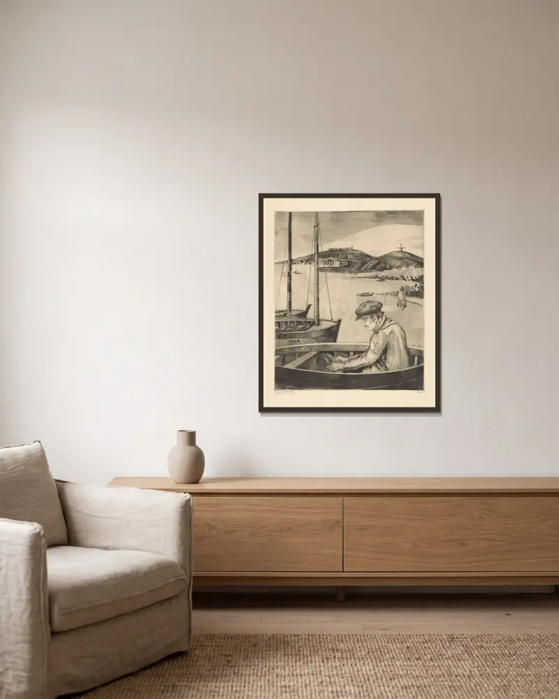 Der Fischer von Lodewijk Schelfhout gerahmt an einer Wand