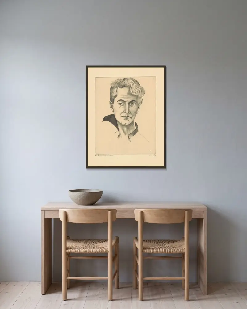 Porträt von Patrick Bakker von Lodewijk Schelfhout gerahmt an einer Wand