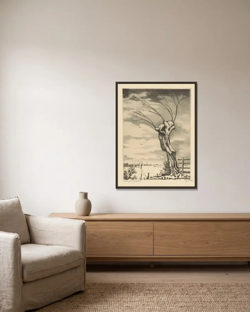 Weide in einer Winterlandschaft von Lodewijk Schelfhout gerahmt an einer Wand