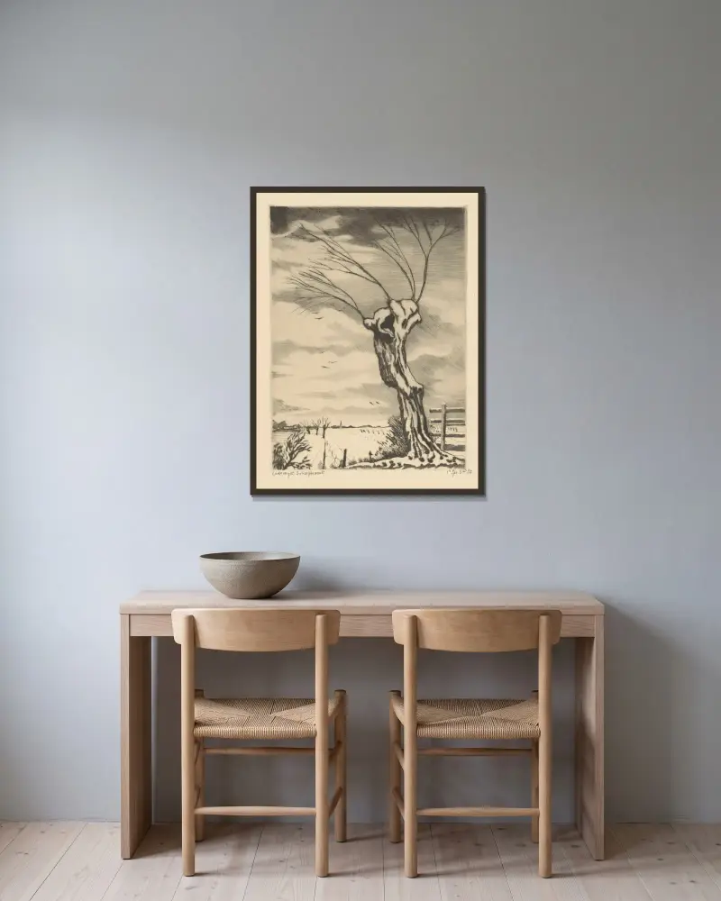 Weide in einer Winterlandschaft von Lodewijk Schelfhout gerahmt an einer Wand