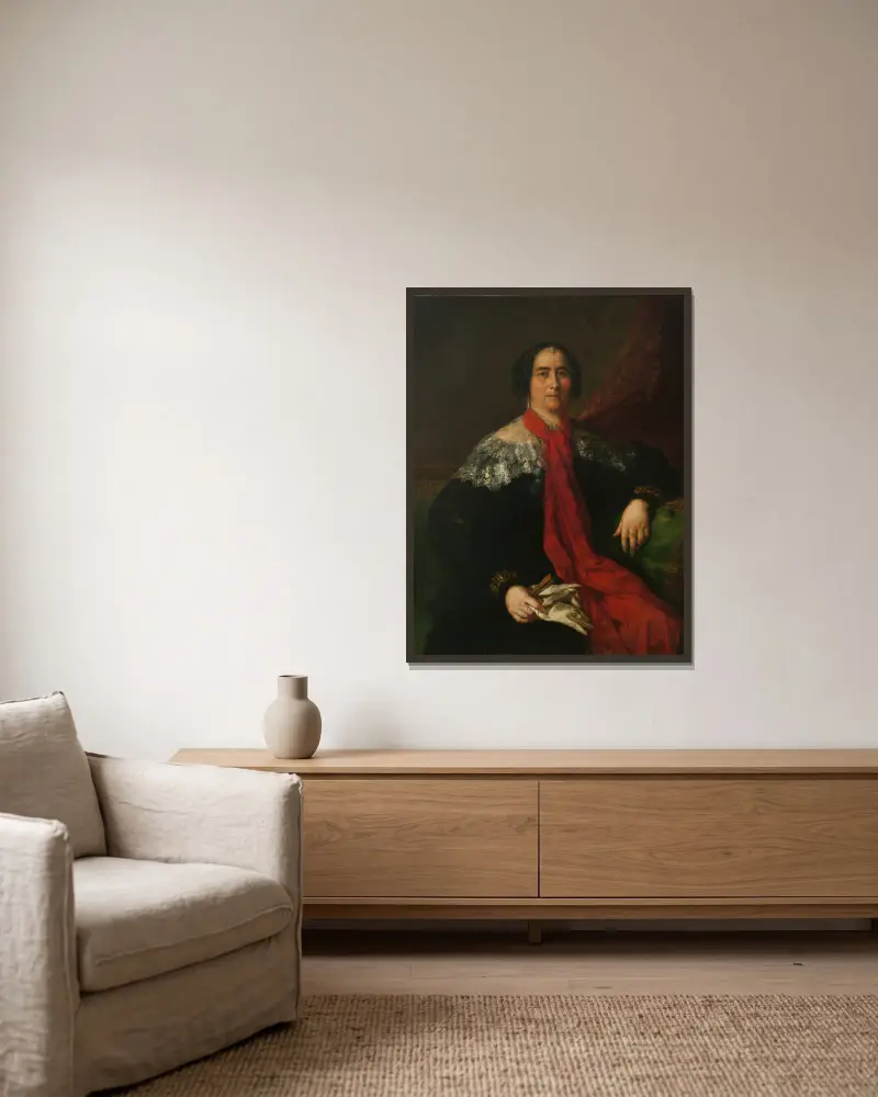 Spanische Dame (Bildnis einer unbekannten Dame) von Vicente López Portaña gerahmt an einer Wand