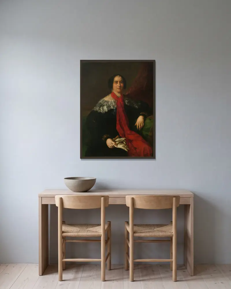 Spanische Dame (Bildnis einer unbekannten Dame) von Vicente López Portaña gerahmt an einer Wand