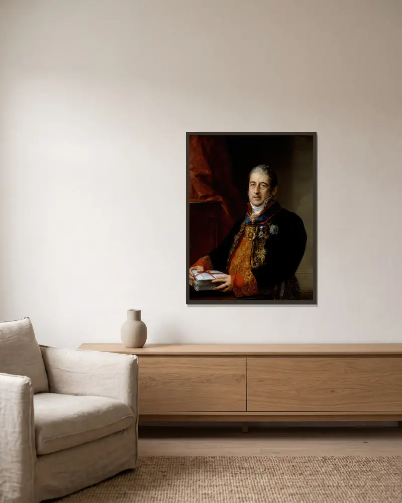 Porträtt av Juan Miguel de Grijalba av Vicente López Portaña inramad på en vägg
