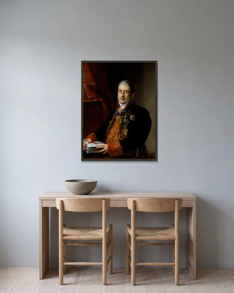Porträtt av Juan Miguel de Grijalba av Vicente López Portaña inramad på en vägg