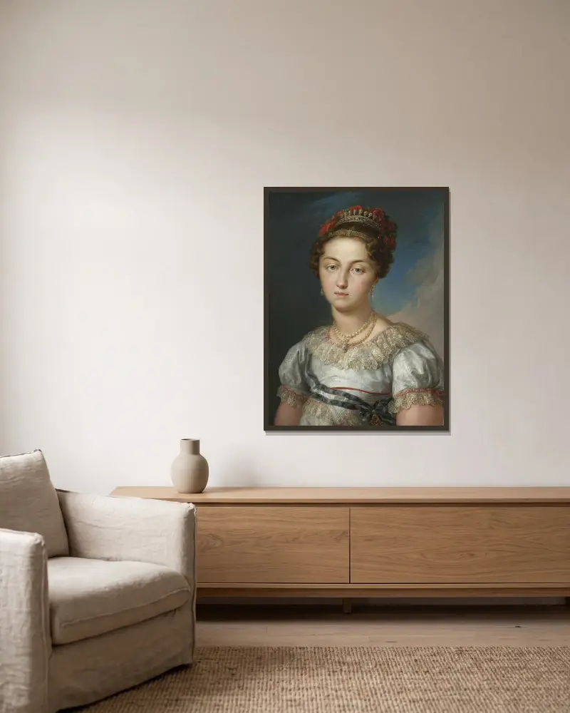 Portrait Of Maria Josefa Amalia De Sajonia, Queen Of Spain av Vicente López Portaña inramad på en vägg