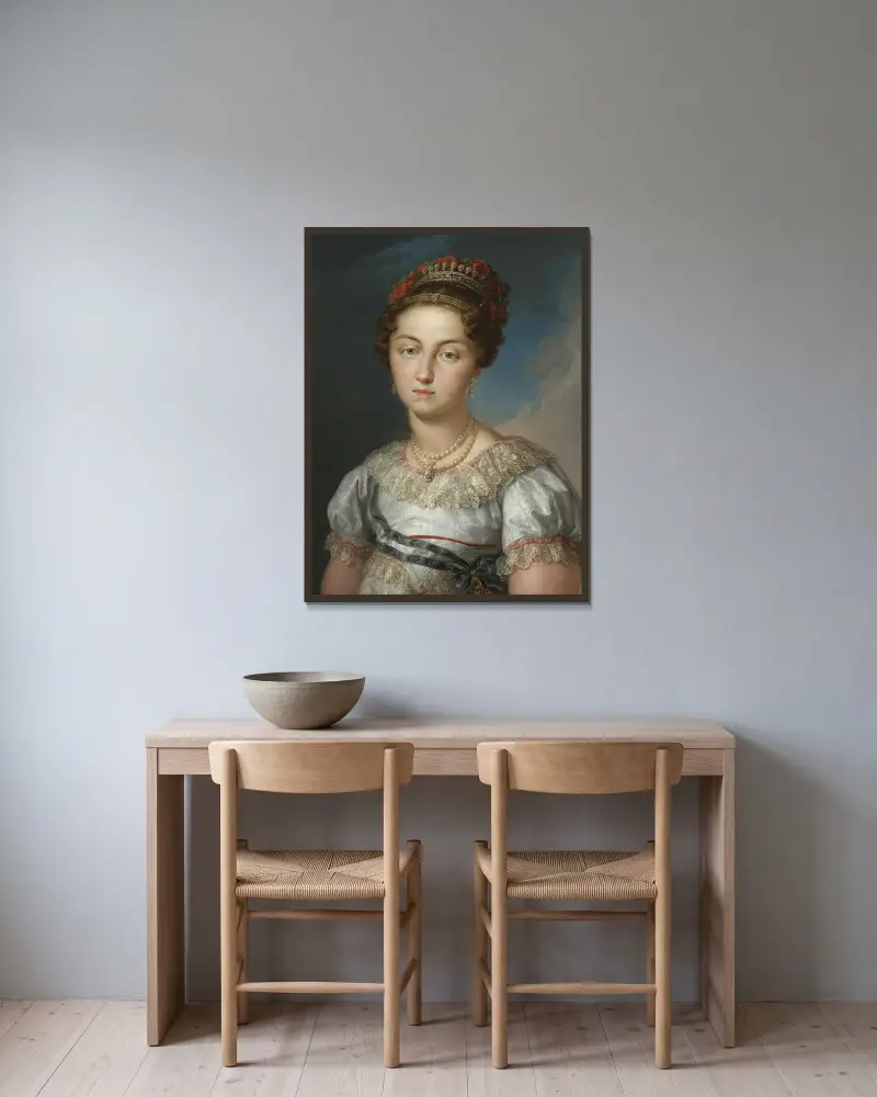 Portrait Of Maria Josefa Amalia De Sajonia, Queen Of Spain av Vicente López Portaña inramad på en vägg